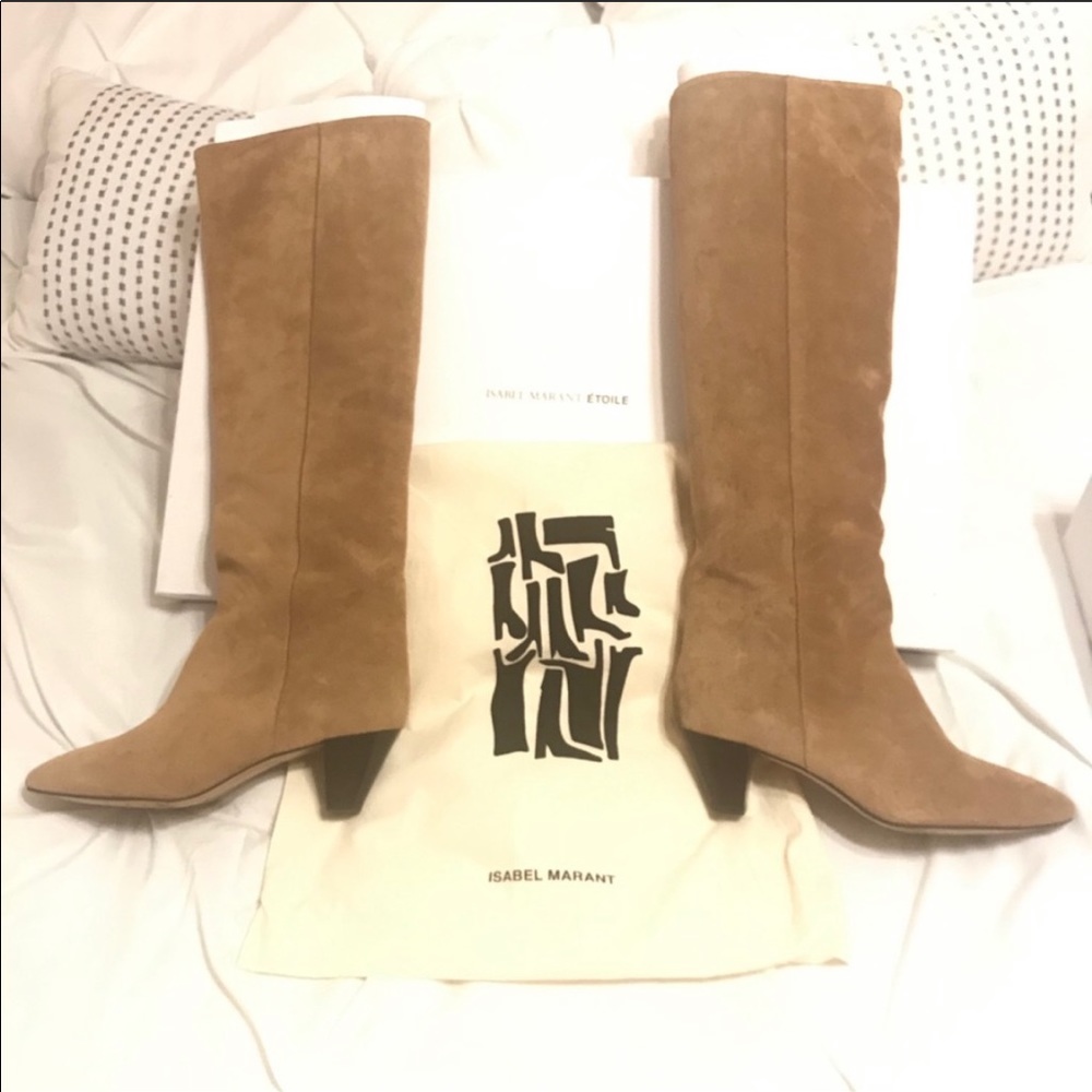 Isabel Marant beige suede tall heeled boots
